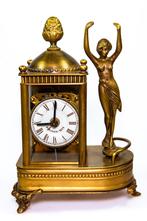 Antieke klok wekker met speeldoos muziekdoos, Antiek en Kunst, Ophalen of Verzenden