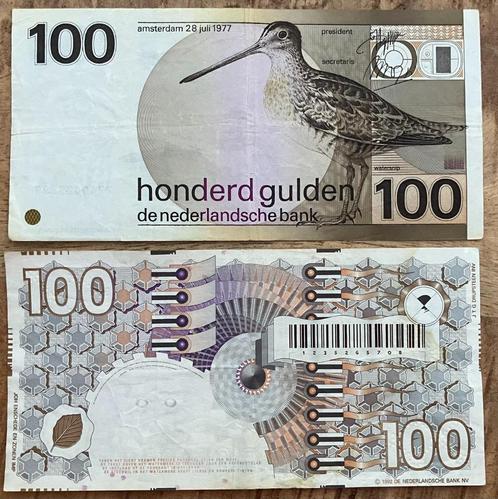 100 gulden 1977 Snip + 100 gulden 1992 Steenuil (2), Postzegels en Munten, Bankbiljetten | Nederland, Setje, 100 gulden, Ophalen