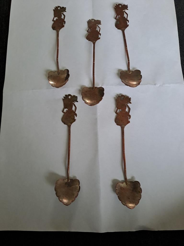 5 Wayang Lepeltjes - Decoratieve lepels uit Indonesië, Antiek en Kunst, Antiek | Bestek, Ophalen of Verzenden