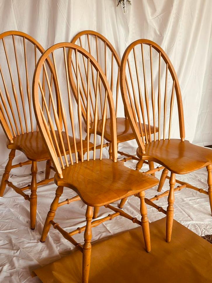 Windsor spijlenstoelen 4 stuks vintage eetkamerstoelen hout, Huis en Inrichting, Stoelen, Gebruikt, Vier, Hout, Bruin, Ophalen