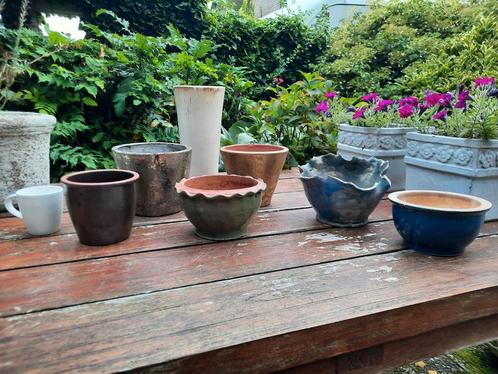 7 mooie geglazuurde aardewerk buiten bloempotten, Tuin en Terras, Bloempotten, Zo goed als nieuw, Aardewerk, Minder dan 25 cm