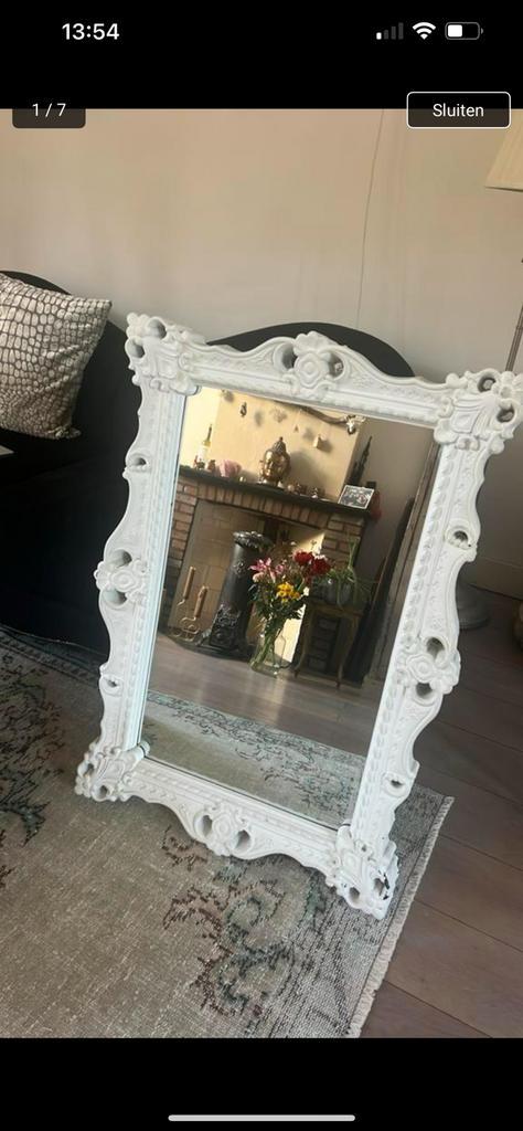 Vintage spiegel wit, Huis en Inrichting, Woonaccessoires | Spiegels, Gebruikt, 50 tot 75 cm, 100 tot 150 cm, Rechthoekig, Ophalen