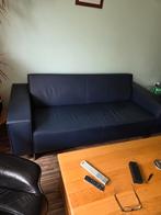 Strakke leren bank - 3 persoons blauw, Huis en Inrichting, Banken | Bankstellen, Driepersoons, Ophalen of Verzenden, Zo goed als nieuw