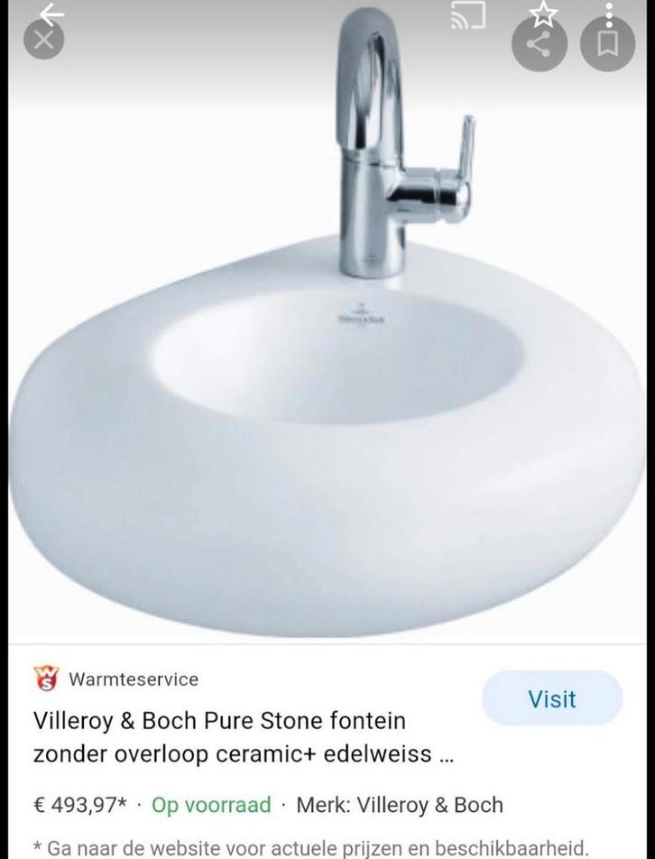Villeroy & Boch Pure Stone Fontein - Nieuw in doos, Huis en Inrichting, Badkamer | Badkamermeubels, Nieuw, Wasbak of Wastafel