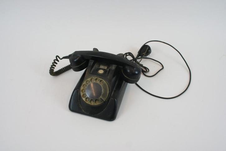 Vintage Zwarte Bakelieten PTT Telefoon, Telecommunicatie, Vaste telefoons | Niet Draadloos, Gebruikt, Bakeliet, Met draaischijf