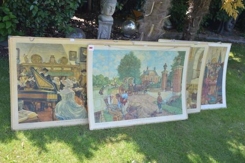 4 oude schoolplaten voor de Vaderlandsche Geschiedenis, Antiek en Kunst, Antiek | Schoolplaten, Geschiedenis, Ophalen of Verzenden