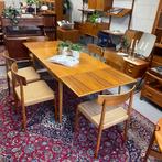 Vintage eetset (tafel + 6 stoelen) Deens, Gebruikt, ., Ophalen of Verzenden, 4 tot 6 stoelen
