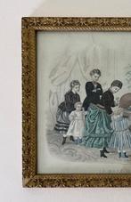 Lithografie La Mode Illustrée vrouwen en kinderen, Verzamelen, Foto's en Prenten, Gebruikt, Ophalen of Verzenden, Voor 1940, Prent