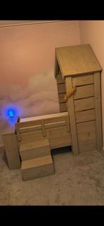 Steigerhouten kinderbed - Eiken White Wash, Ophalen, 70 tot 85 cm, Zo goed als nieuw, Lattenbodem