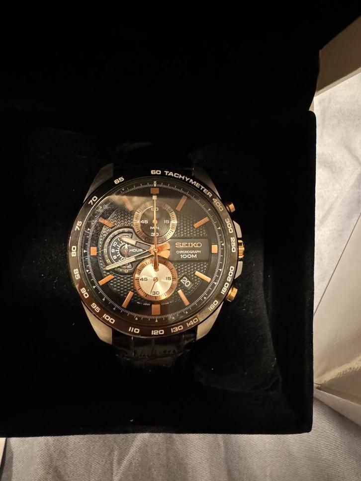 Seiko Chronograaf - Leren Band - Zeer Goede Staat, Sieraden, Tassen en Uiterlijk, Horloges | Heren, Zo goed als nieuw, Polshorloge