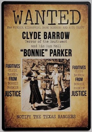 Wanted Bonnie and Clyde reclamebord van metaal wandbord deco beschikbaar voor biedingen
