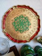 Vintage rond dienblad goud rood groen, Ophalen of Verzenden