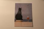 Katten Postkaart - Poes aan Zee met Boeken en rode Wijn, Verzamelen, Ansichtkaarten | Dieren, Ongelopen, Verzenden, 1980 tot heden