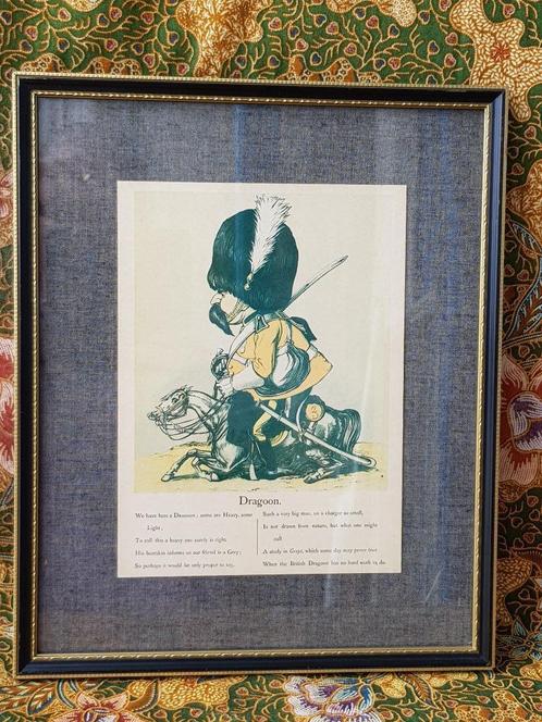 Mooie oude Engelse ingelijste karikatuur van een Dragoon., Antiek en Kunst, Kunst | Litho's en Zeefdrukken, Ophalen of Verzenden