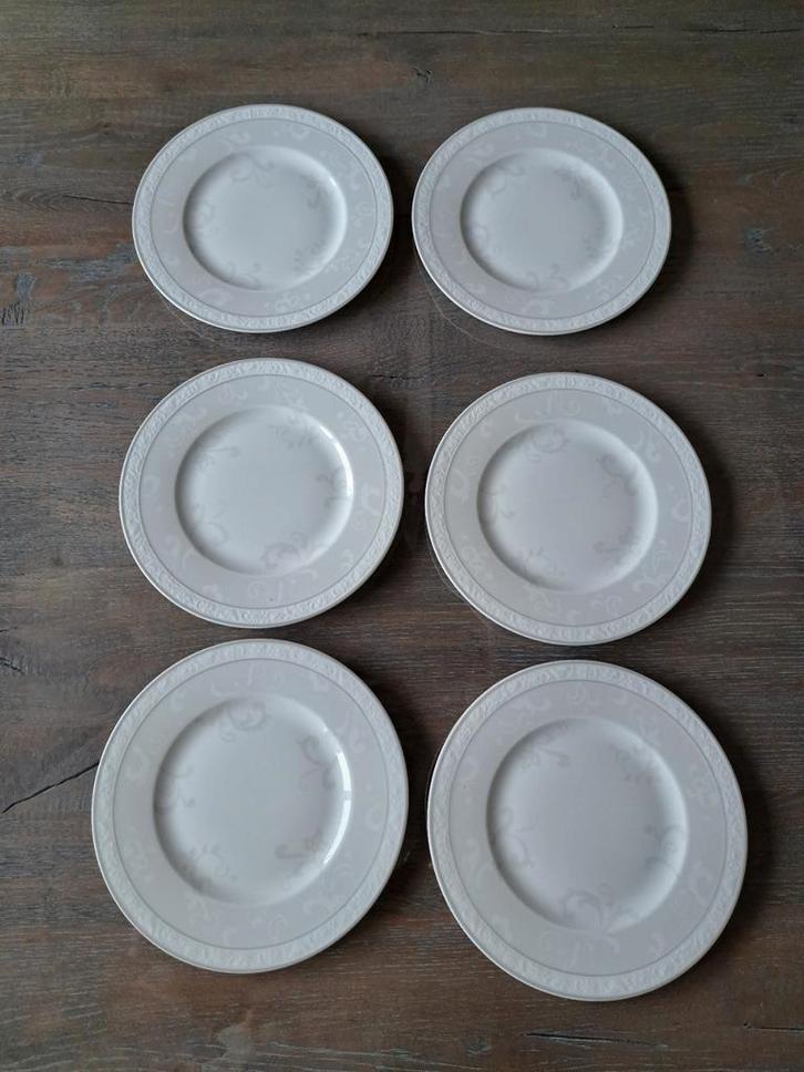 6x Villeroy & Boch Gray Pearl Ontbijtborden puntgaaf, Huis en Inrichting, Keuken | Servies, Gebruikt, Bord(en), Effen, Porselein