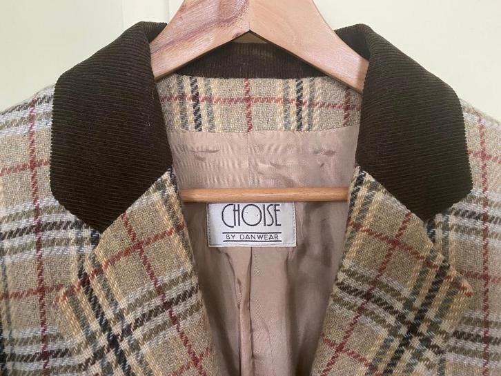 Geruite wollen blazer met fluwelen kraagje en biezen M/L, Kleding | Dames, Jasjes, Kostuums en Pakken, Gedragen, Jasje, Maat 38/40 (M)