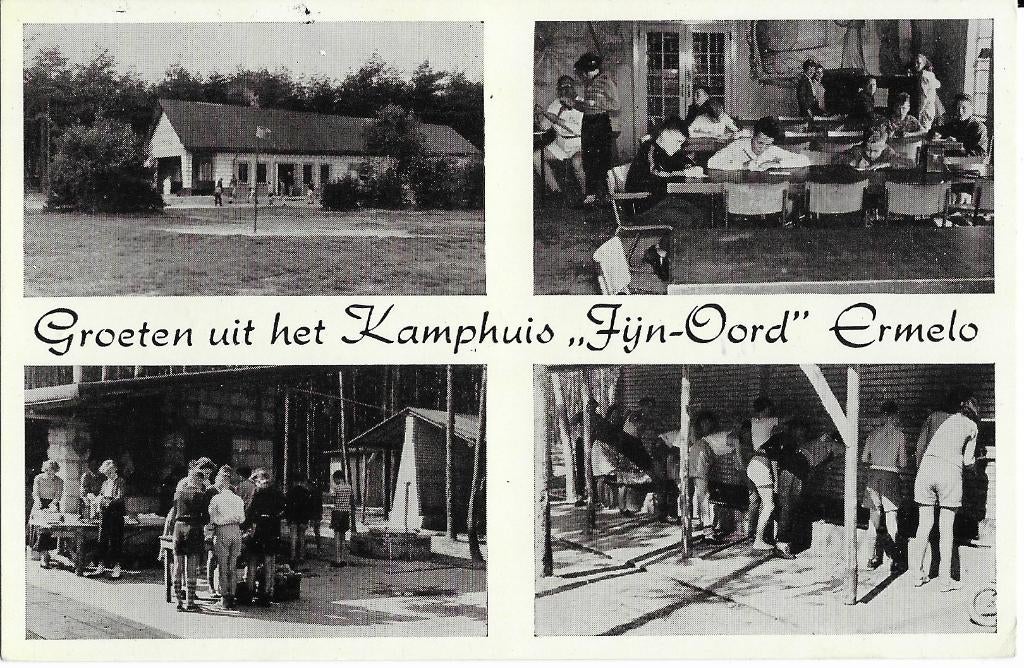 Ermelo, Kamphuis Fijn-Oord, veel volk, Verzenden, 1940 tot 1960, Gelopen, Gelderland