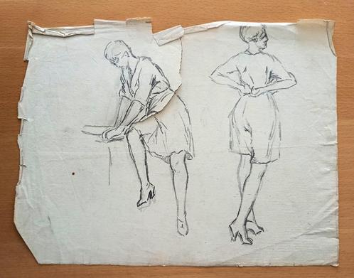 A493-46 2 bladen met schetsen (beide dubbelzijdig), Antiek en Kunst, Kunst | Tekeningen en Foto's, Ophalen of Verzenden