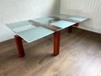 salontafel glazen blad, kersenhouten poten.. onbeschadigd, 50 tot 100 cm, Minder dan 50 cm, 100 tot 150 cm, Rechthoekig