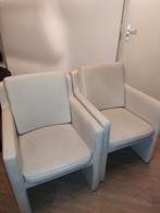 2 beige leren fauteuils/ eetkamerstoelen, 75 tot 100 cm, Zo goed als nieuw, 50 tot 75 cm, Ophalen