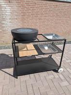 Bijzettafel trolley met vuurhaard/BBQ. Verrijdbaar. Schappen, Ophalen, Zo goed als nieuw
