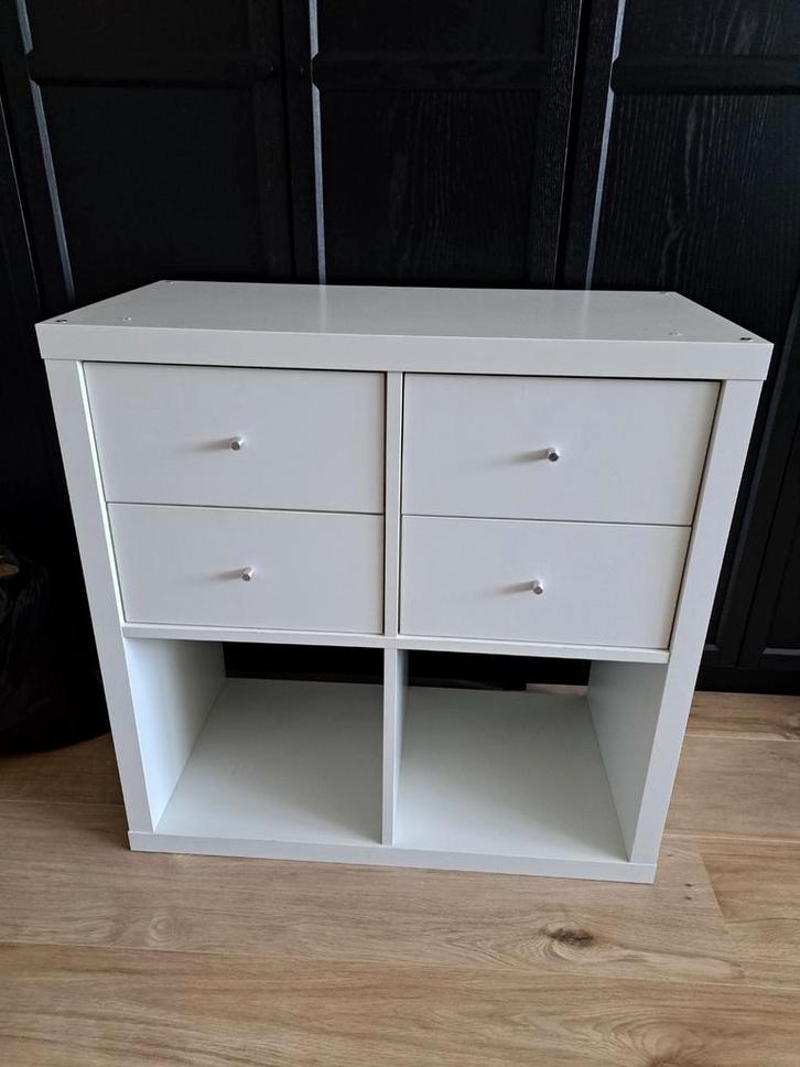 Kallax kast, 4 vakken, 2x open, 2x lades, wit, Huis en Inrichting, Kasten | Ladekasten, Gebruikt, Minder dan 100 cm, 50 tot 100 cm