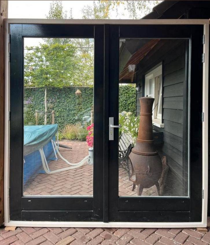 Openslaande deuren met dubbel glas, Doe-het-zelf en Verbouw, Deuren en Horren, Gebruikt, Buitendeur, 200 tot 215 cm, 120 cm of meer