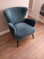 Fauteuil blauw petrol velours Eleonora, Huis en Inrichting, Fauteuils, Ophalen, 75 tot 100 cm, Zo goed als nieuw, Stof