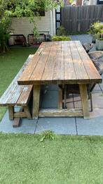 Tuintafel 240x100 + bank en stoelen – moet worden opgeknapt, Ophalen, Gebruikt, Hout