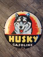 emaille Husky Gasoline reclamebord, Ophalen of Verzenden, Gebruikt, Reclamebord
