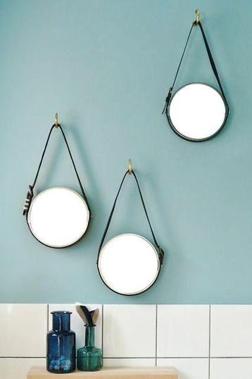 Ronde spiegel 3x (captain's mirror, met riem, ophangen) beschikbaar voor biedingen