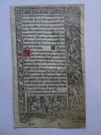 Gedrukt getijdenboekblad perkament Mariagetijden Parijs 1500, Antiek en Kunst, Antiek | Boeken en Bijbels, Verzenden