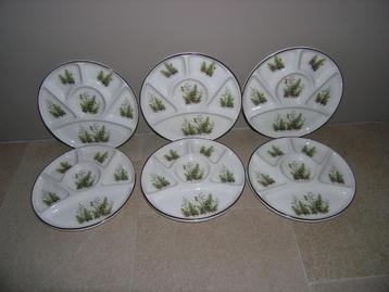 6x Vintage fonduebord met kruiden gedecoreerd + 3 sausbakjes beschikbaar voor biedingen