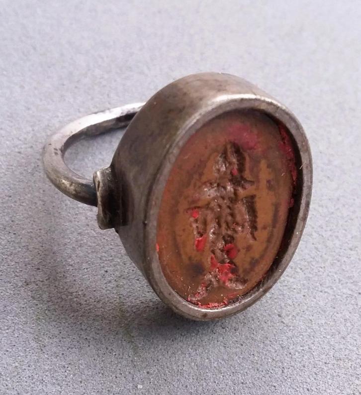 17 - 18 de eeuw Zilveren Ring Zegelstempel Intaglio Gemsteen, Sieraden, Tassen en Uiterlijk, Antieke sieraden, Ring, Zilver, Met edelsteen