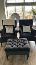 Olav fauteuil zwart 2 stuks met hocker, Huis en Inrichting, Stof, Zo goed als nieuw, Ophalen