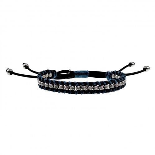 Macramé Armband Unisex Gewaxt Leerdraad Navi Blauw-Zwart RVS, Sieraden, Tassen en Uiterlijk, Armbanden, Nieuw, Leer, Zwart, Met bedels of kralen