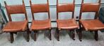 Vintage Brutalist eetkamer stoelen leer, Gebruikt, Leer, Ophalen of Verzenden, Bruin