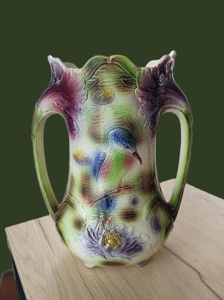 Majolica barbotine vaas Art Nouveau H 33 cm. St. Clement, Antiek en Kunst, Antiek | Vazen, Ophalen of Verzenden