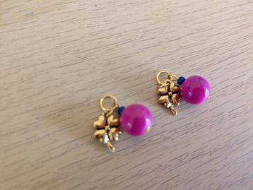 Oorbel hangers bedels kralen roze Blauw goud Klavertje  beschikbaar voor biedingen