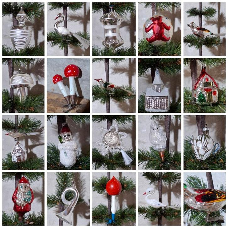 Oude antiek vintage kerstbal beer huisje sneeuwpop tol zwaan, Diversen, Kerst, Zo goed als nieuw, Ophalen of Verzenden