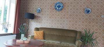 Vintage fluweel groen bankstel met 2 fauteuils  beschikbaar voor biedingen