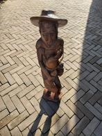Handgesneden Houten Beeld - Volkskunst Man met Hoed, Antiek en Kunst, Kunst | Beelden en Houtsnijwerken, Ophalen of Verzenden