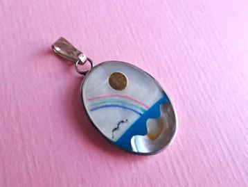 jwg Vintage 70s zee regenboog parelmoer ketting hanger wit beschikbaar voor biedingen