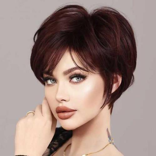 Pruik pittig kort pixie kapsel in donker wijnrode kleur, Sieraden, Tassen en Uiterlijk, Uiterlijk | Haarverzorging, Nieuw, Pruik of Haarverlenging