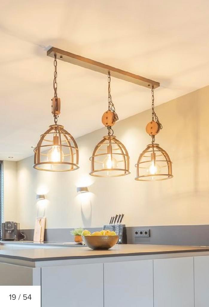 Chericoni Aperto hanglamp – 3 lichts, Huis en Inrichting, Lampen | Hanglampen, Zo goed als nieuw, 75 cm of meer, Hout, Overige materialen