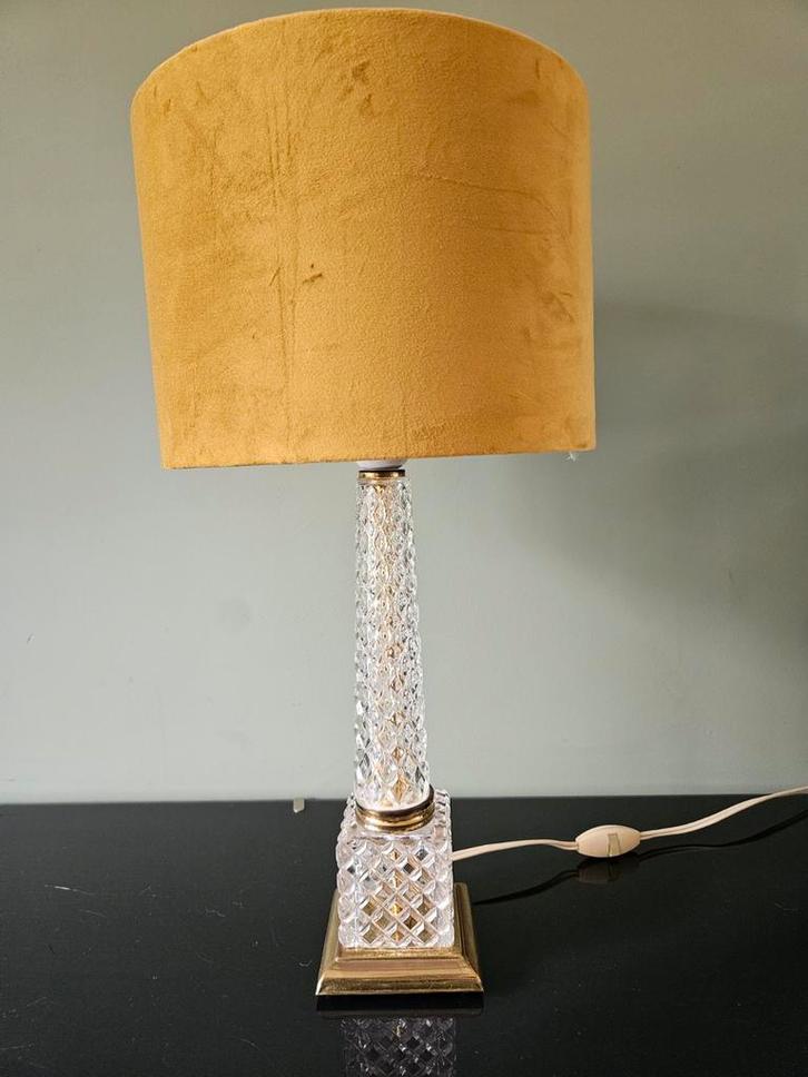 Vintage messing met glas tafellamp/ lampvoet, Huis en Inrichting, Lampen | Tafellampen, Gebruikt, Minder dan 50 cm, Glas, Metaal