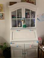Mooi dressoir, met klep, glazen deurtjes, lades Wit/ blauw, Huis en Inrichting, Ophalen, 100 tot 150 cm, Met deur(en), Zo goed als nieuw