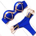 Blauwe gouden push up string bikini bandage maat 34 36 38 40, Kleding | Dames, Badmode en Zwemkleding, Nieuw, Blauw, Bikini, Verzenden