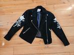 Biker jasje zwart suede met bloemen borduurwerk maat M, Maat 38/40 (M), Mango, Zwart, Ophalen of Verzenden