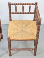 set 2 Bobbin spoel gedraaide hoekstoel biezen ´50 stoel, Huis en Inrichting, Stoelen, Riet of Rotan, Twee, Vintage, Ophalen of Verzenden